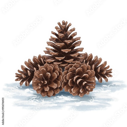 Pile of Brown Pinecones on Snowy White Surface for Winter Holidays