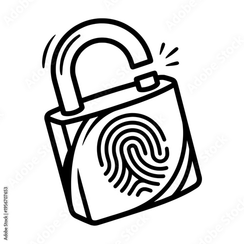 Biometric Fingerprint Smart Padlock Unlocked Vector Illustration