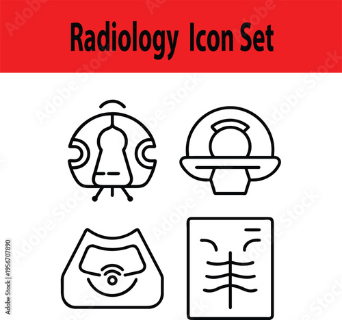 A set of four black line icons for radiology concepts