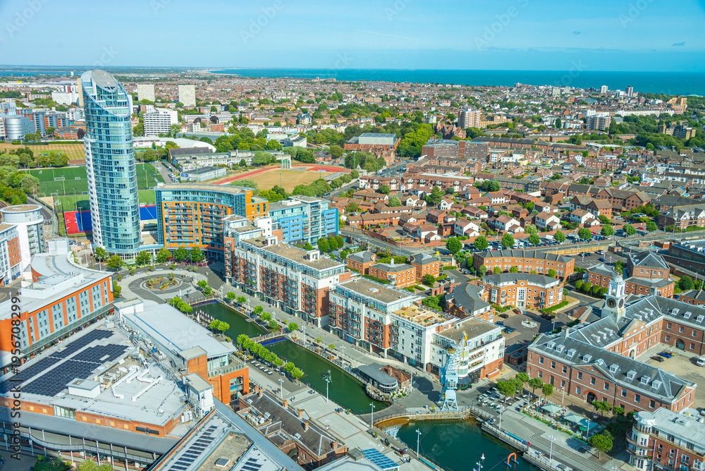 Fototapeta premium Summer day at Gunwharf quay in Portsmouth, England