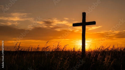 Jesus Cross Landscape Easter Holy Week Faith Background Christian Cross At Sunset Golden