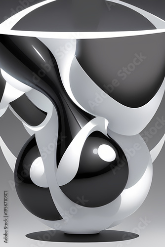 Monochromatic Abstract Sculpture Geometric and Organic Interplay