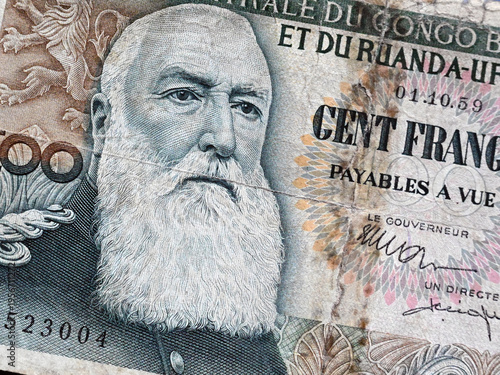 Fotografie a portrait of Leopold II of Belgium on a banknote from de Belgian Congo