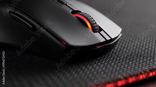 Matte Black RGB Gaming Mouse on Woven Desk Mouse Pad
