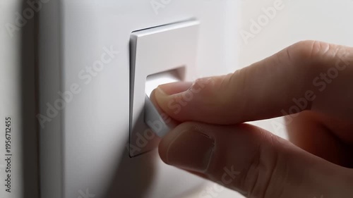 Minimalist White Wall Light Switch Toggle Closeup Sequence
