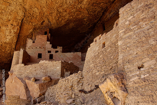 Vászonkép The Ancient Walls and Windows of Cliff Palace Ruins at Mesa Verde National Park in Colorado
