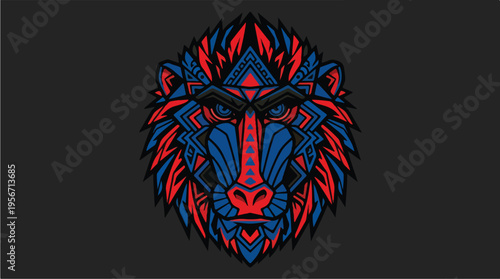 Colorful Lion Face Illustration Art.