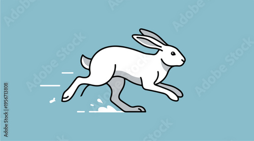 Fast White Rabbit Running Alone.