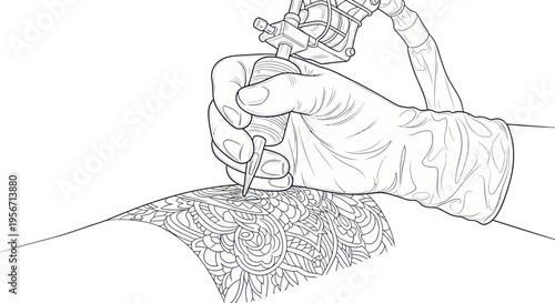 Tattoo Artist Hand with Machine Creating Artwork on Skin