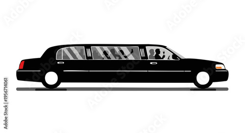 Vector illustration of a black stretch limousine with people celebrating inside