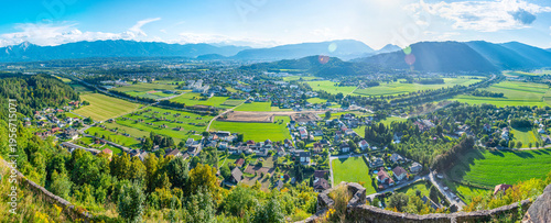Panorama view of Villach from Landskron castle in Austria