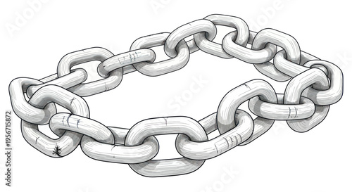 Interconnected Metal Chain Links forming a Circle, Industrial Connection Concept