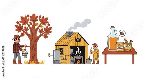 Maple Syrup Production: Tapping Tree, Boiling Sap, Bottling Sweetener