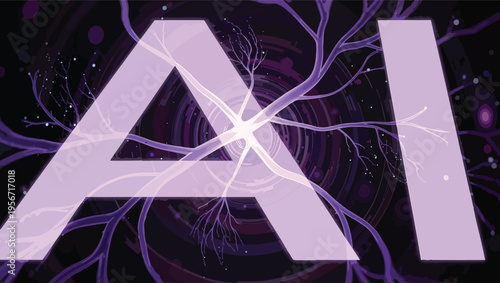 AI symbol overlaid with a luminous neural network structure on a dark background artificial intelligence.