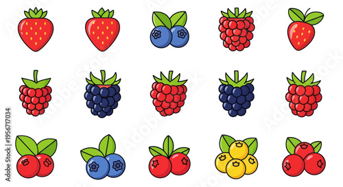 Assortment of Fresh Berries: Strawberries, Blueberries, Raspberries, Blackberries, Cranberries, Lingonberries