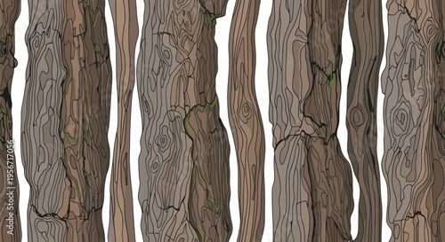 Bild auf Leinwand Cracked Tree Bark Texture - Close-up Natural Wood Grain Pattern