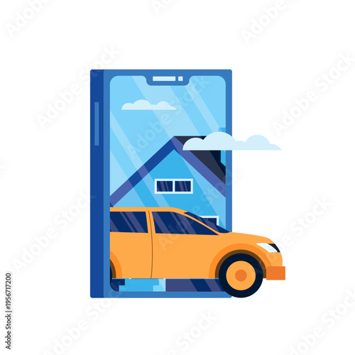 Smartphone Displaying Digital Real Estate and Car Services Application