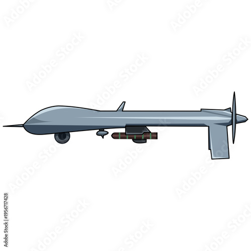 Side Profile of an Armed Military Drone Carrying a Guided Missile for Defense Concept
