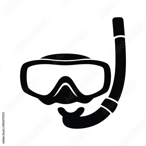A simple black silhouette icon of a diving mask and snorkel for snorkeling or underwater swimming