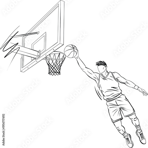 Professional Basketball Player Performing Powerful Slam Dunk