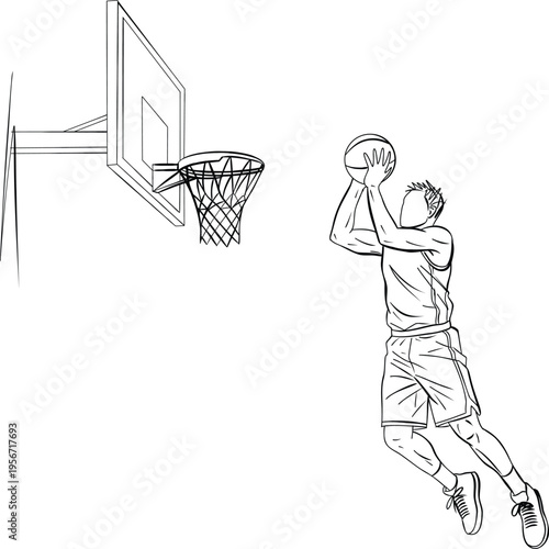 Professional Basketball Player Performing Powerful Slam Dunk