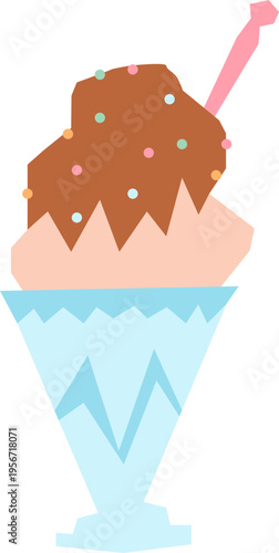 Ice Cream Sundae In Paper Cut Style