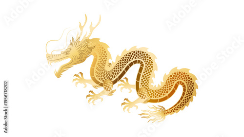 Golden oriental chinese dragon isolated on white background symbol of luck
