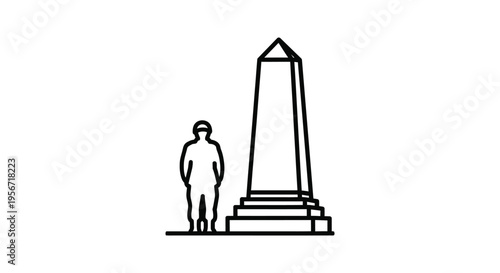 Vector illustration of man standing next to monument