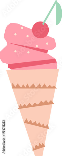 Ice Cream Cone With Cherry Paper Cut