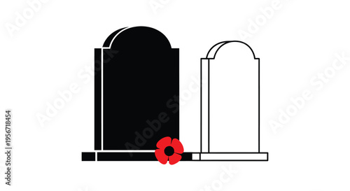 Vector illustration of two tombstones with poppy