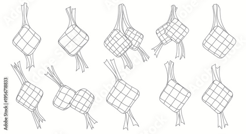 Ketupat Rice Cakes - Traditional Southeast Asian Food Illustration