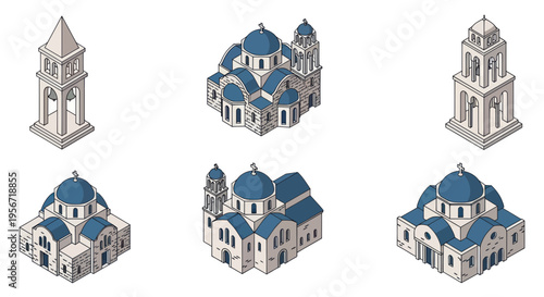 Orthodox Churches and Bell Towers - Isometric Vector Illustrations
