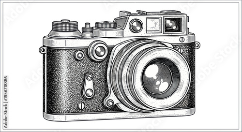 Vintage Camera Illustration - Retro Photography Equipment Drawing