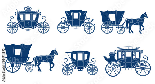 Vintage Carriage Collection: Horse-Drawn Royal Transport Icons