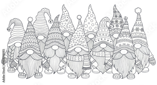 Whimsical Gnomes Coloring Page: A Festive Gathering of Fantasy Characters