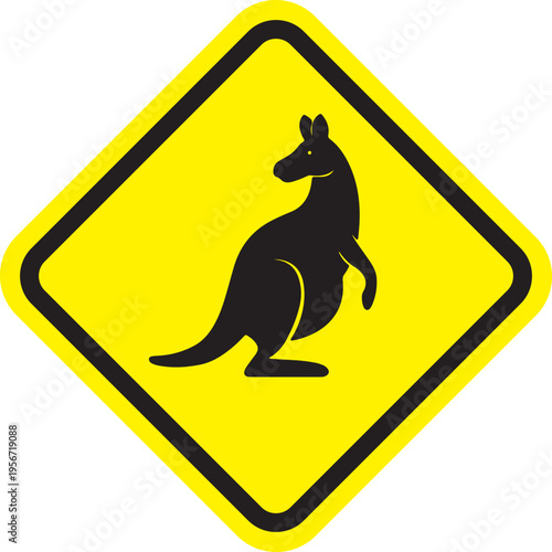 Kangaroo Warning Sign - Yellow Diamond Shaped Alert
