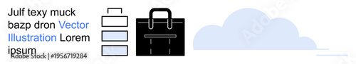 Data management, business operations, workflow organization, file sharing, cloud storage, digital tools. A briefcase, cloud and file stacks. Data management and business operations concept
