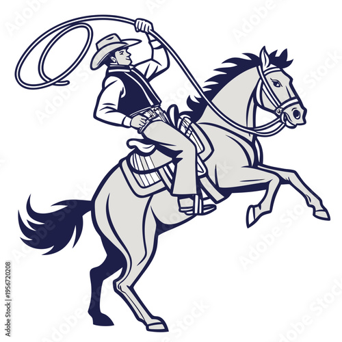 Cowboy Riding Horse image vector. Cowboy riding a bucking horse illustration on white background.
