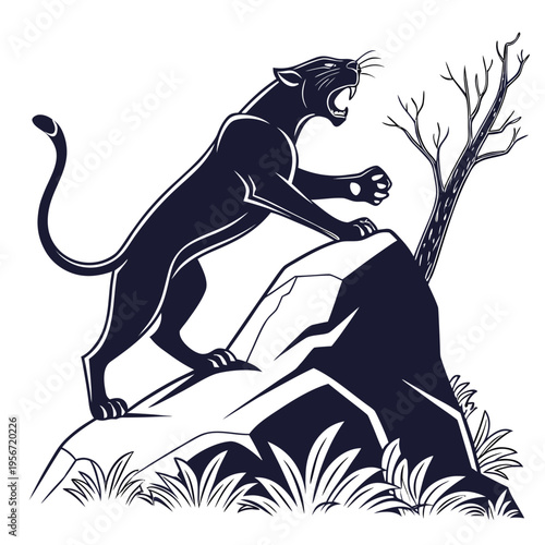 Panther Attack Image vector. Panther Attack Stock Illustrations on white background.