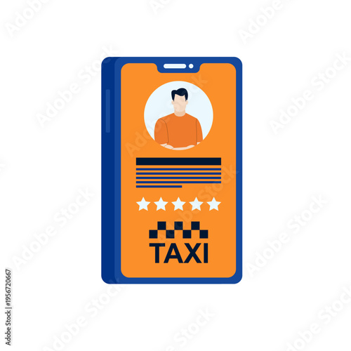 Smartphone Displaying Taxi Mobile Application Interface with Driver Profile, Star Rating, and Service Logo