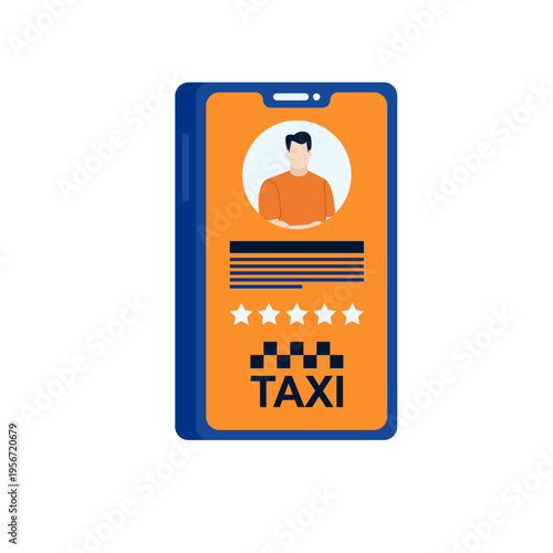 Smartphone with Taxi Booking App Interface Displaying Driver Profile and Rating