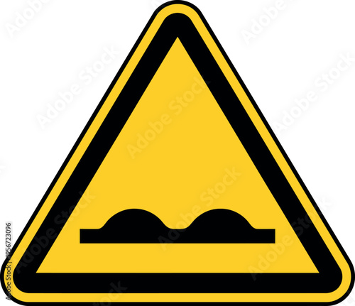Yellow bumpy road warning sign vector, triangular uneven surface traffic symbol, roadwork caution icon for driving