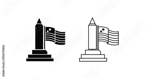 Set of 2 monument icons vector, black and white