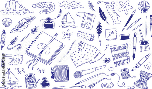 Hand drawn doodle set for crafts hobbies and artistic creation activities