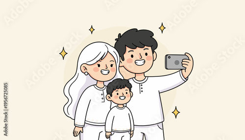 Happy Family Taking Selfie Together at Home Lifestyle Illustration