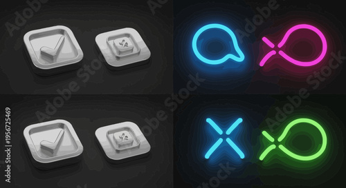 neon icons, chat symbols, male female