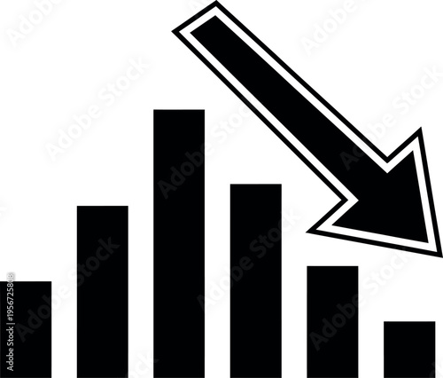 Vector graph with downward trend arrow icon