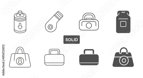 Collection of various bag icons and symbol on white background