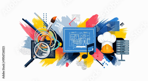 Diverse Creative Concepts: Art, Engineering, Music, Cooking, Technology