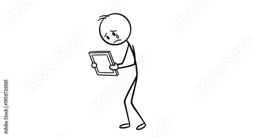 Man Using Tablet with Frustrated Expression.